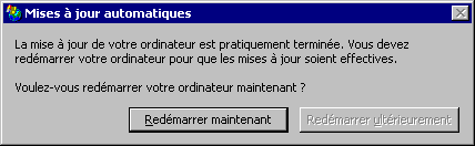 Voulez-vous redémarrer votre ordinateur maintenant ? Redémarrer maintenant
